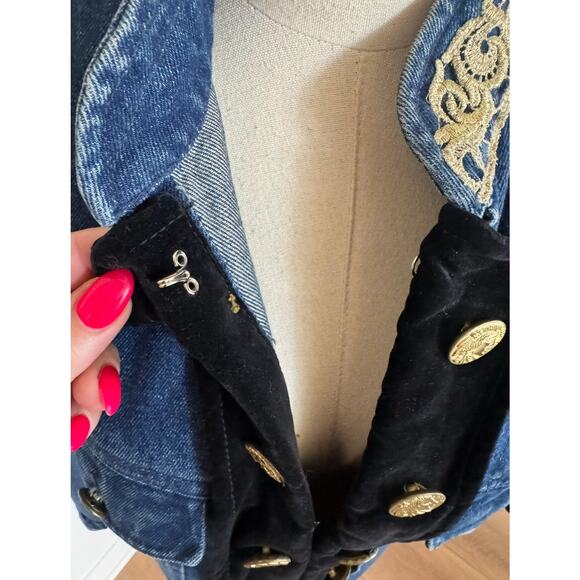 Vintage Military Style 90s Jacket Dark Jean Velvet Stefano Int. Size MED Womens - Picture 4 of 16